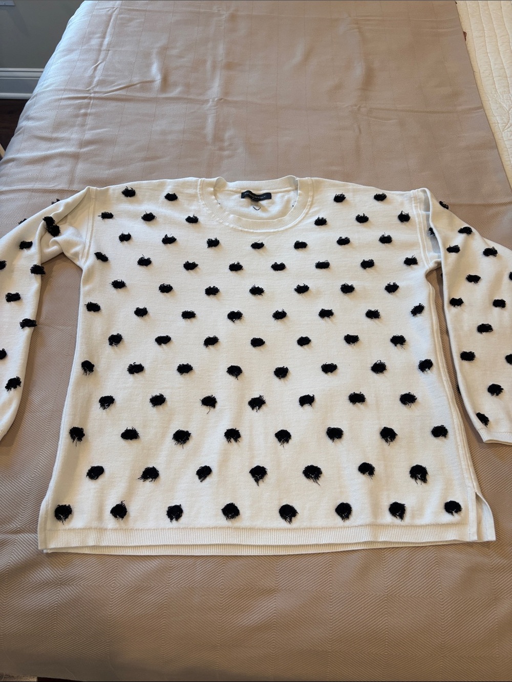 Banana Republic Cream Crewneck Sweater with Black Pom Dot Accents
